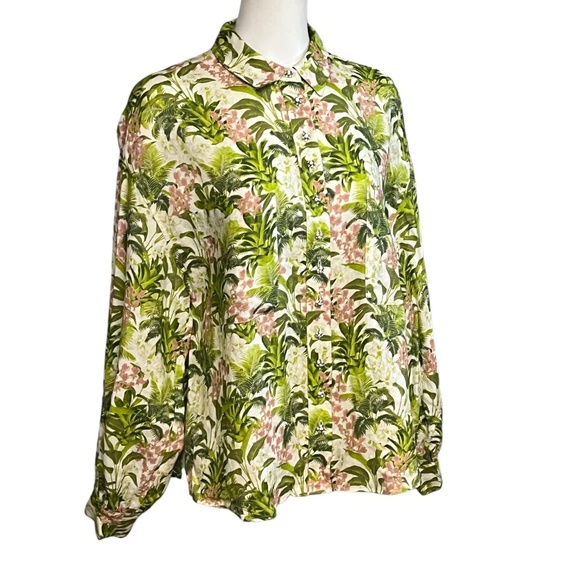 Cami NYC Belkis Shirt Crystal Embellished Buttons Linen Floral Tropical Top sz L - Picture 8 of 13